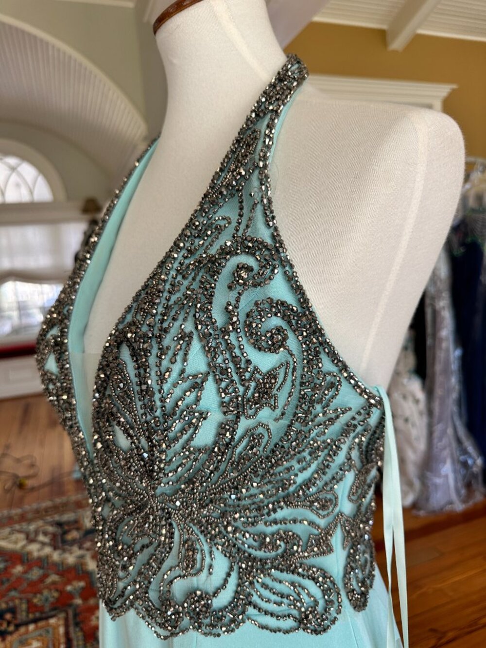 NWT Colette by Mon Cheri Aqua Beaded Prom Gown Style 8065CL - Size 4 - Picture 4 of 10